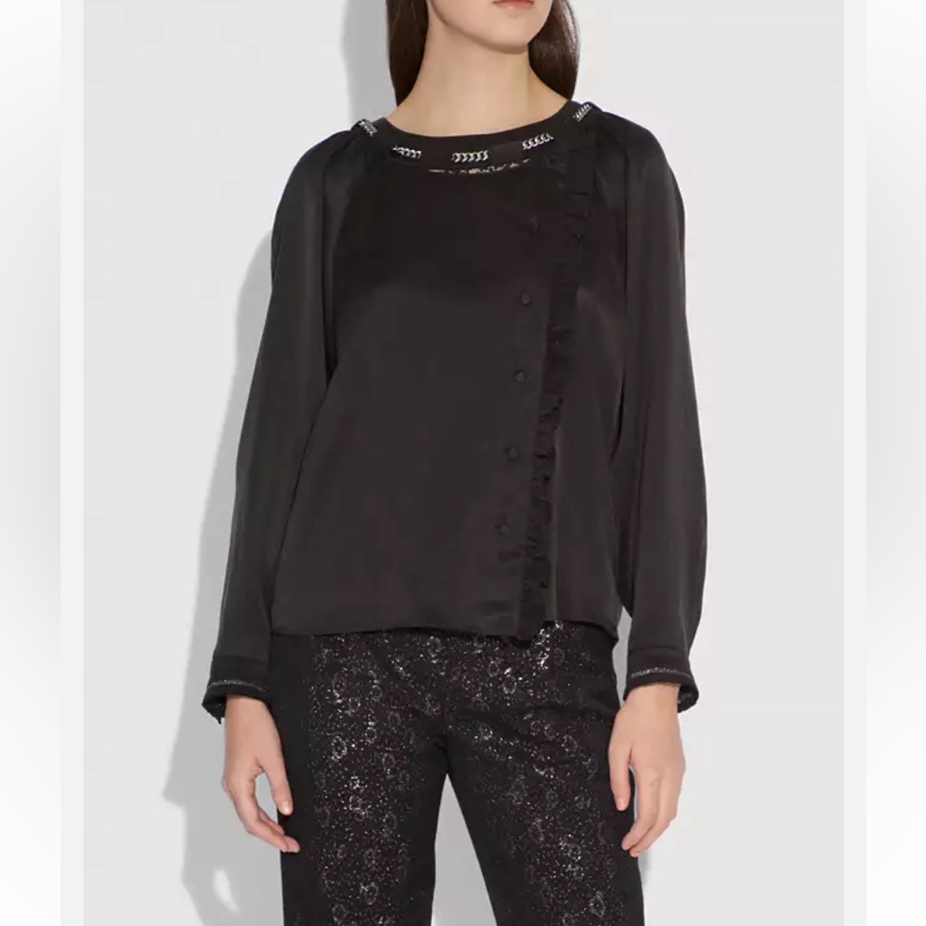 Coach Nwt Silk Blouse With Ruffles And Lace